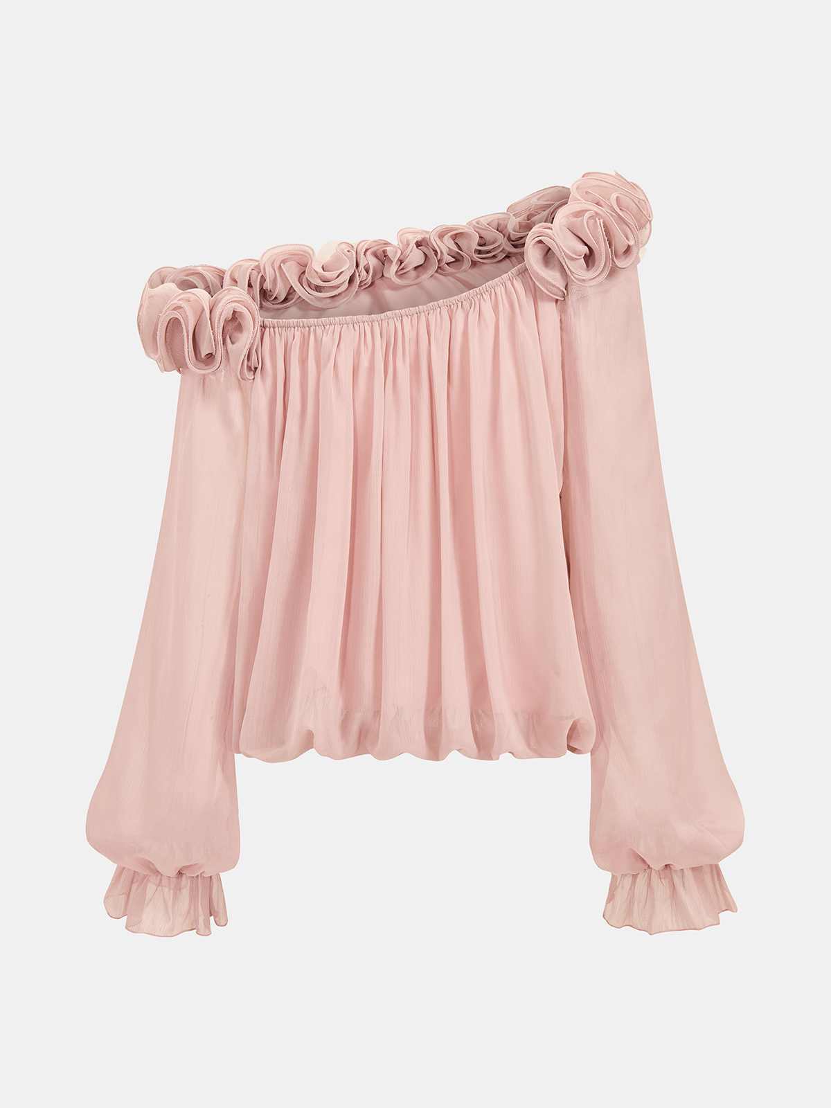 Off-Shoulder Ruffle Puffed Sleeve Blouse-Chicvia
