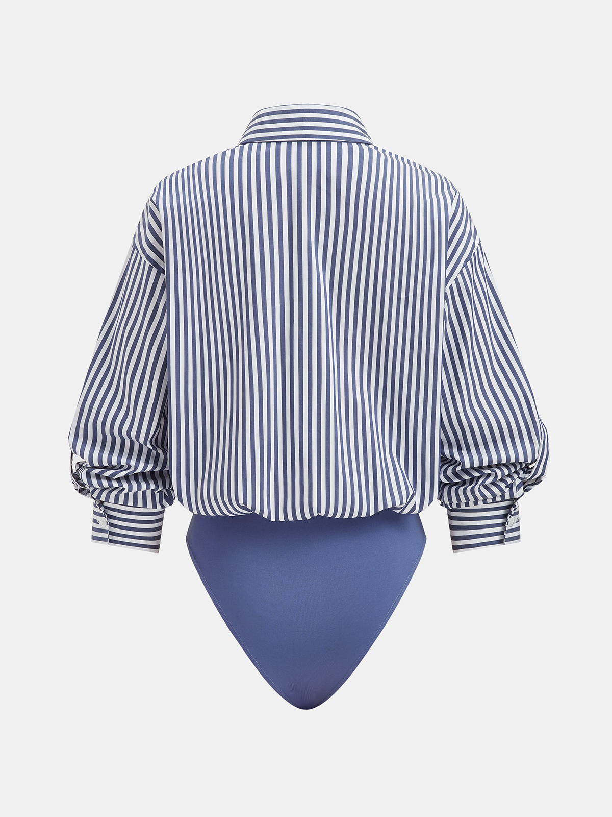 Cotton Blend Striped Tie-Neck Bodysuit-Chicvia