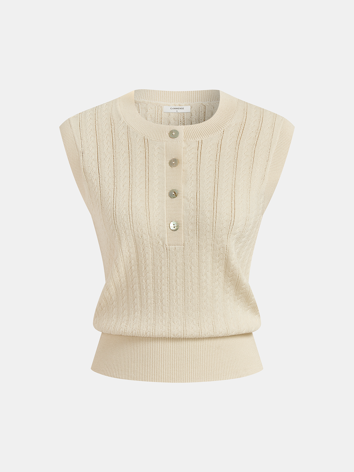 Cable Knit Sleeveless Henley Sweater Vest-Chicvia