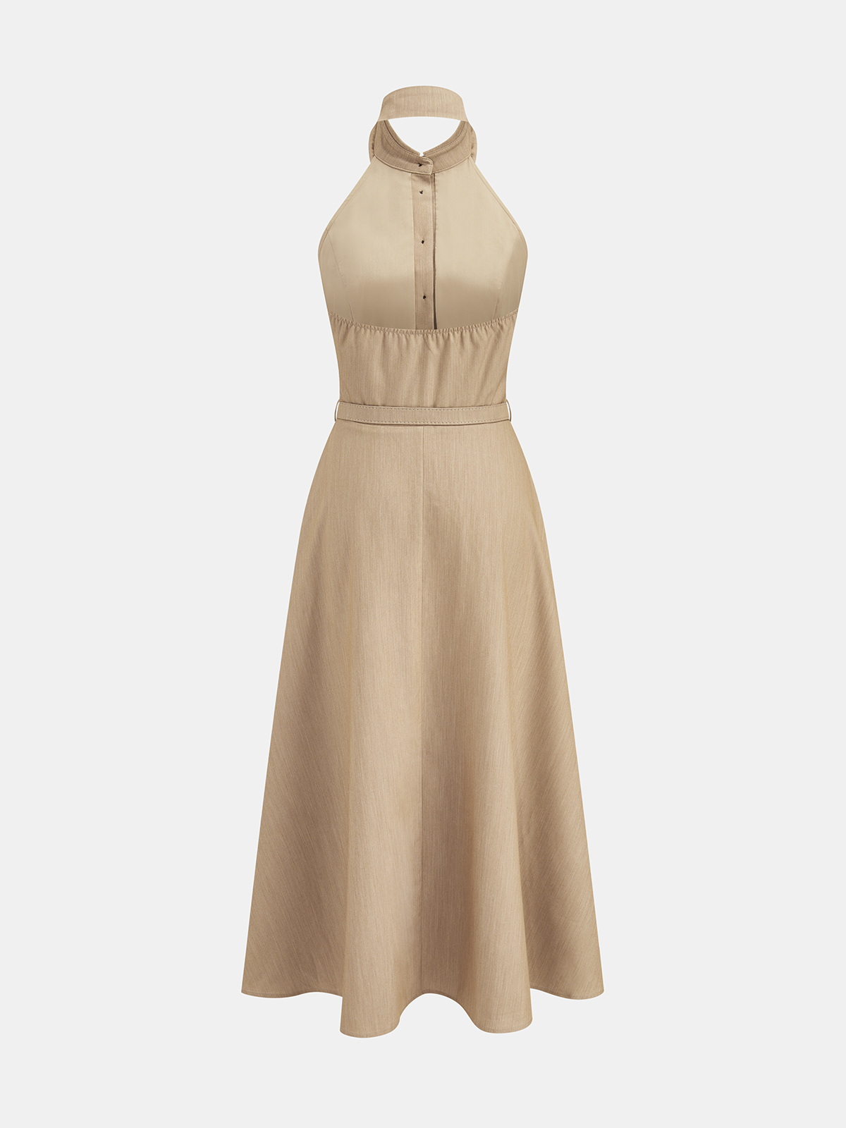 Collared Halter Backless Belted Maxi Dress-Chicvia