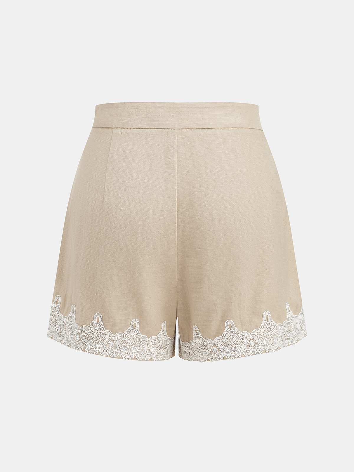 Linen Blend Lace Trim Shirt & Shorts Set-Chicvia