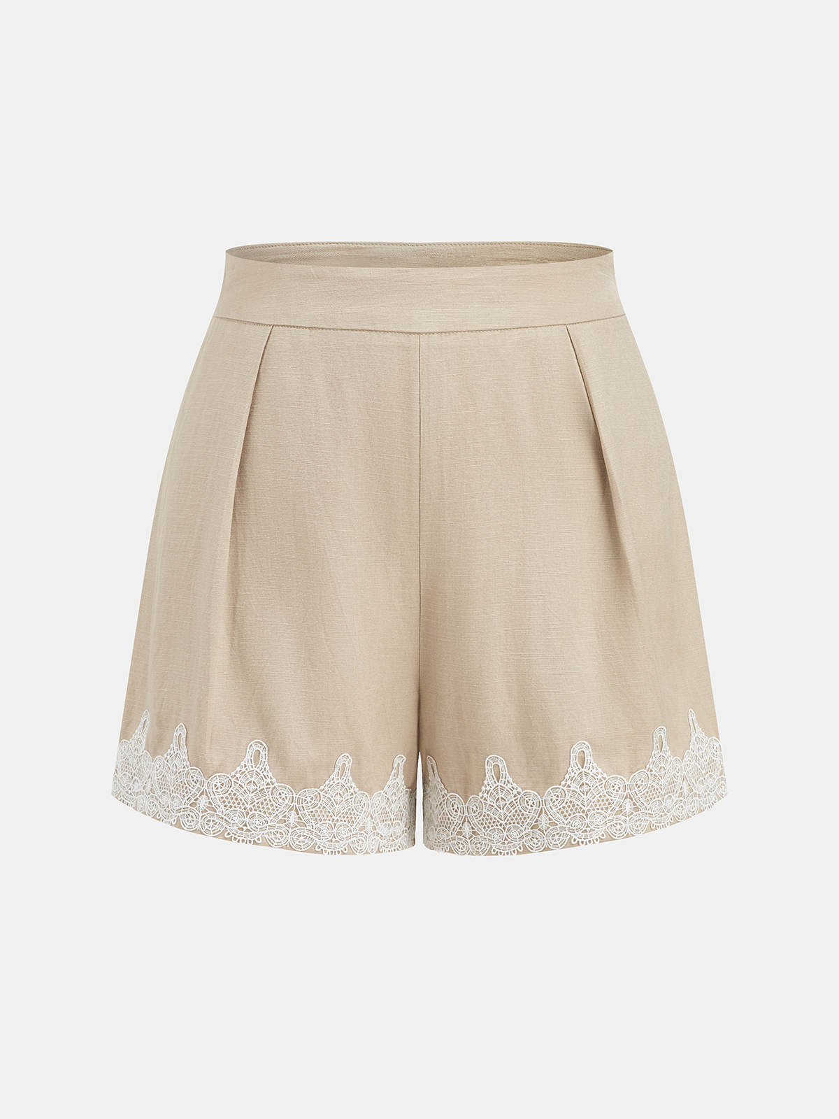 Linen Blend Lace Trim Shirt & Shorts Set-Chicvia