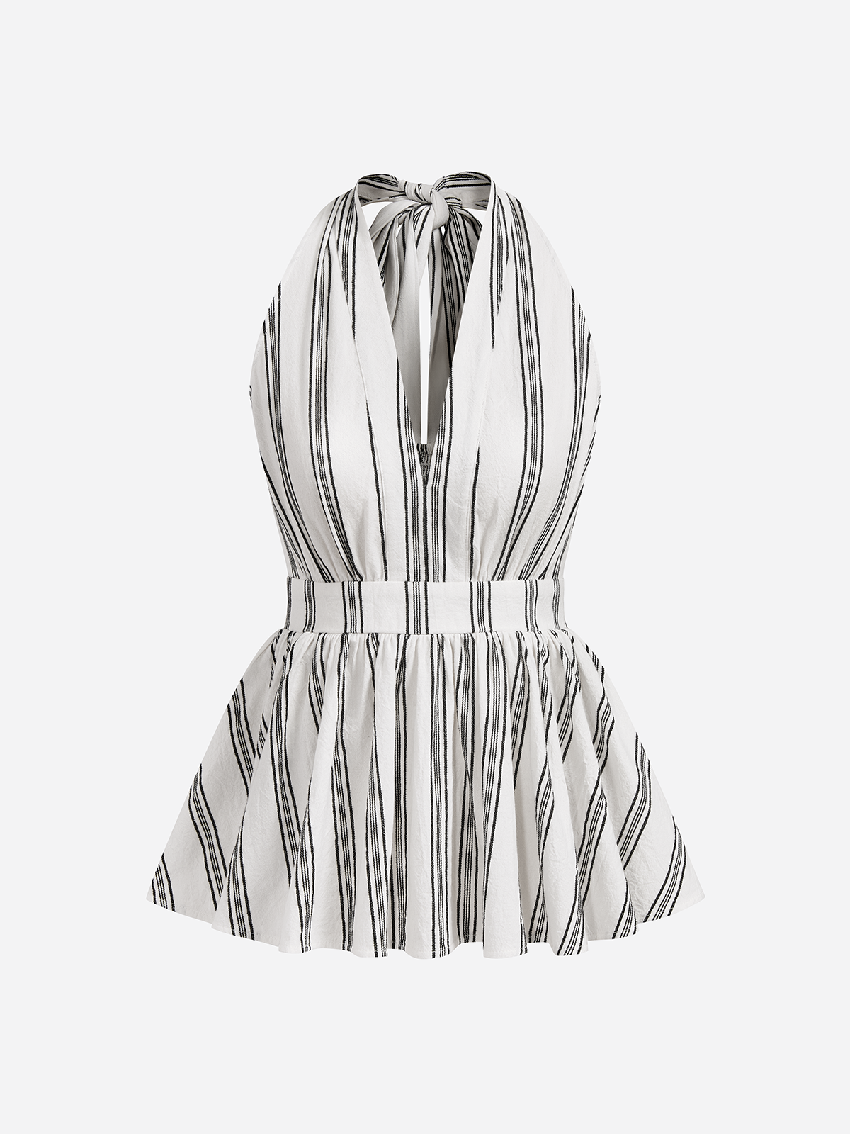 Cotton Striped Halter Peplum Tank Top-Chicvia