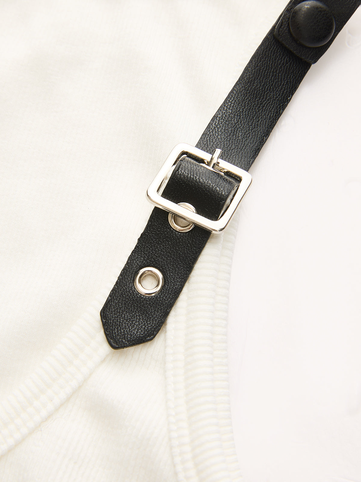 Ribbed Stretchy Faux Leather Buckle Vintage Tank Top-Chicvia