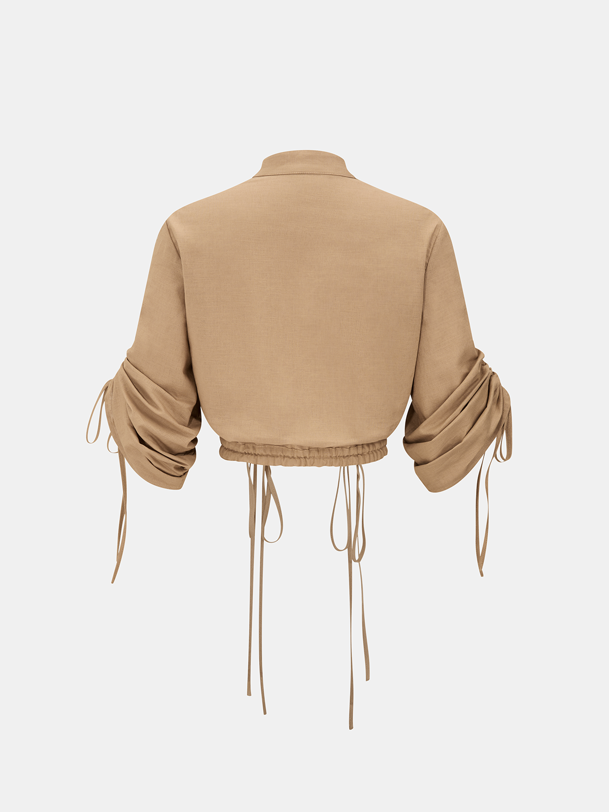 Linen-Cotton Drawstring Cropped Shirt-Chicvia