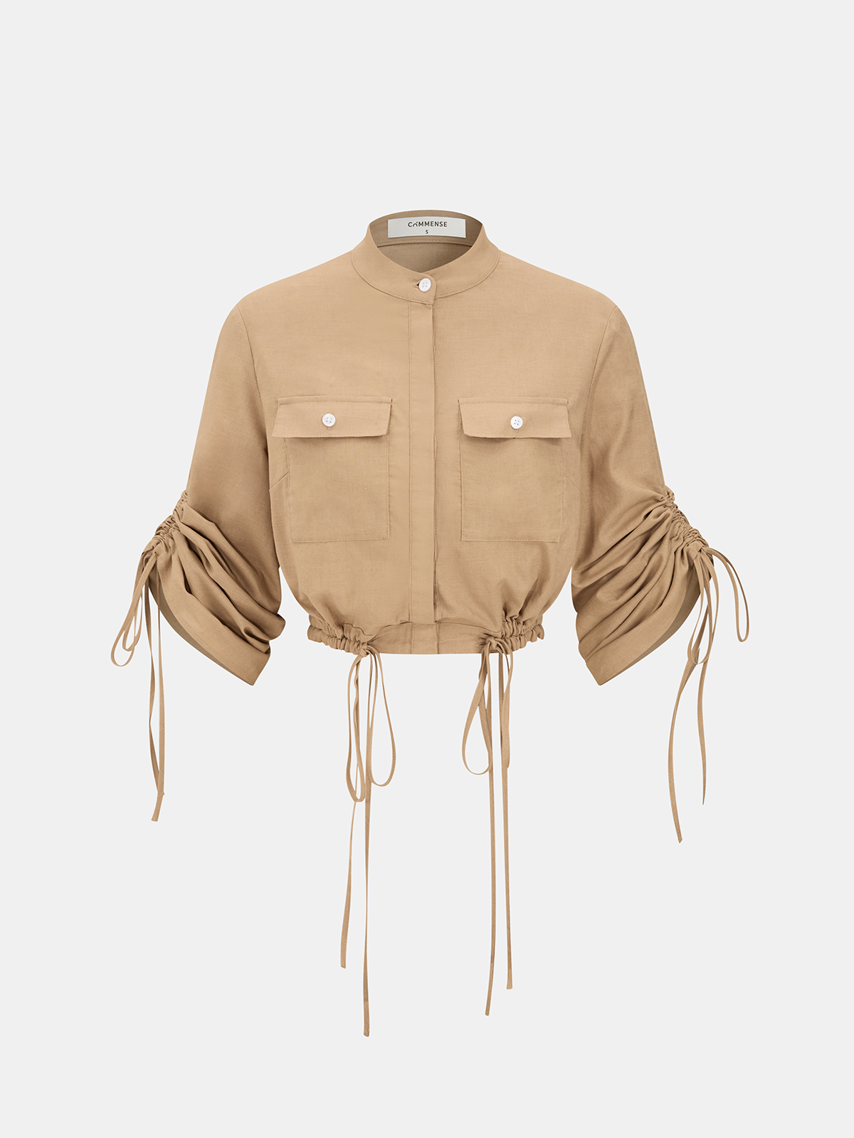 Linen-Cotton Drawstring Cropped Shirt-Chicvia