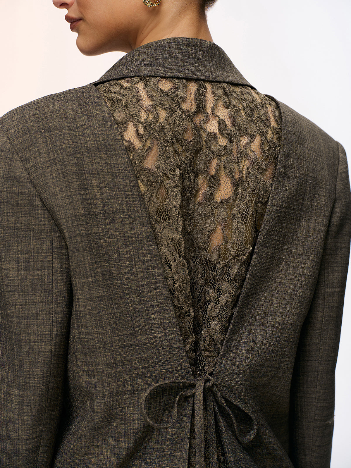 Lace Back Tie Detail Blazer-Chicvia