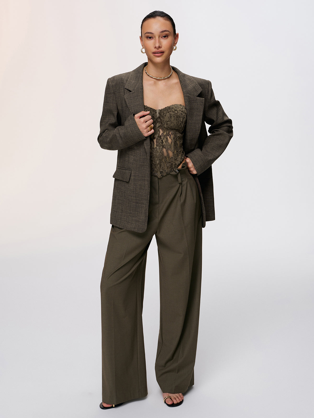 Lace Back Tie Detail Blazer-Chicvia