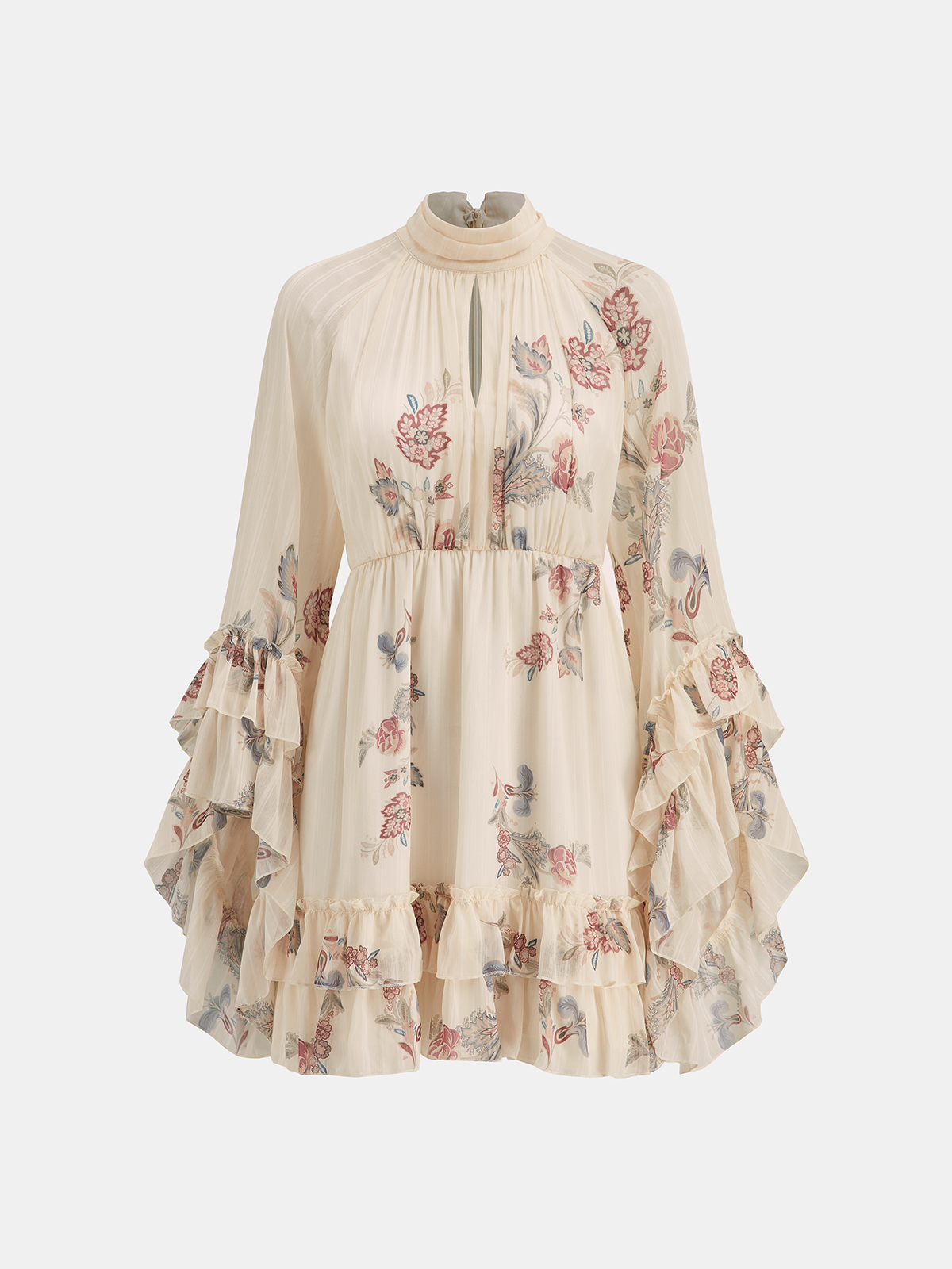 Layered Ruffled Floral Chiffon Mini Dress-Chicvia