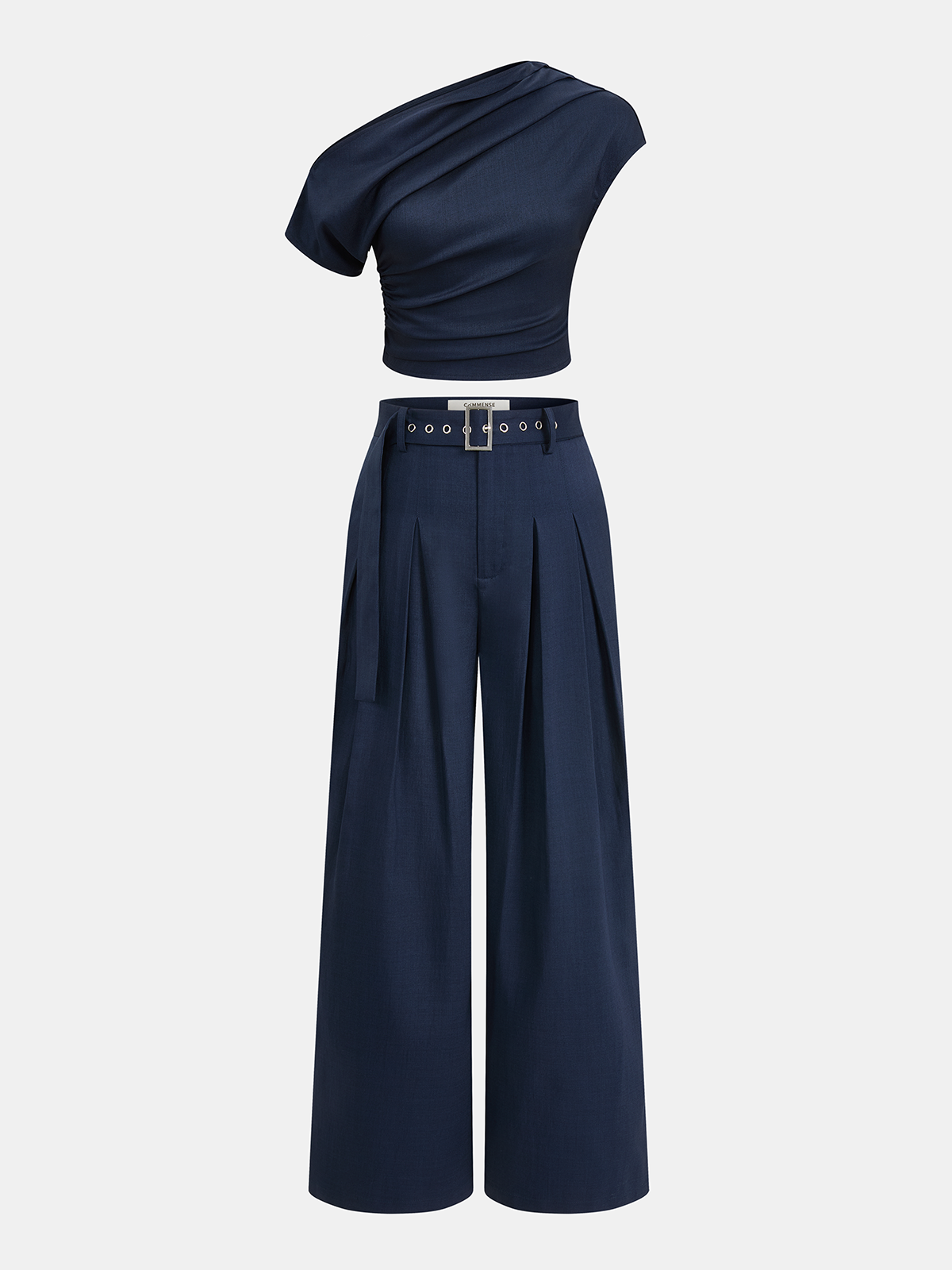 One-Shoulder Top & Wide-Leg Pants Set-Chicvia