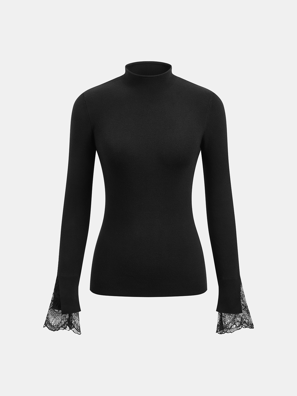 Mock Neck Lace Cuff Knit Top-Chicvia