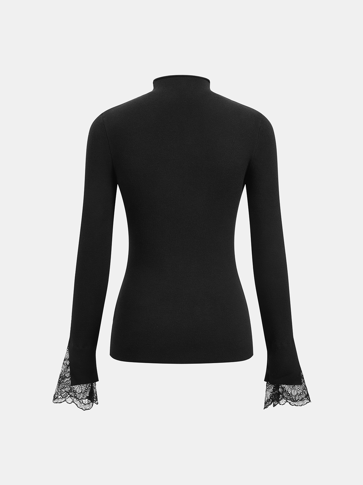 Mock Neck Lace Cuff Knit Top-Chicvia