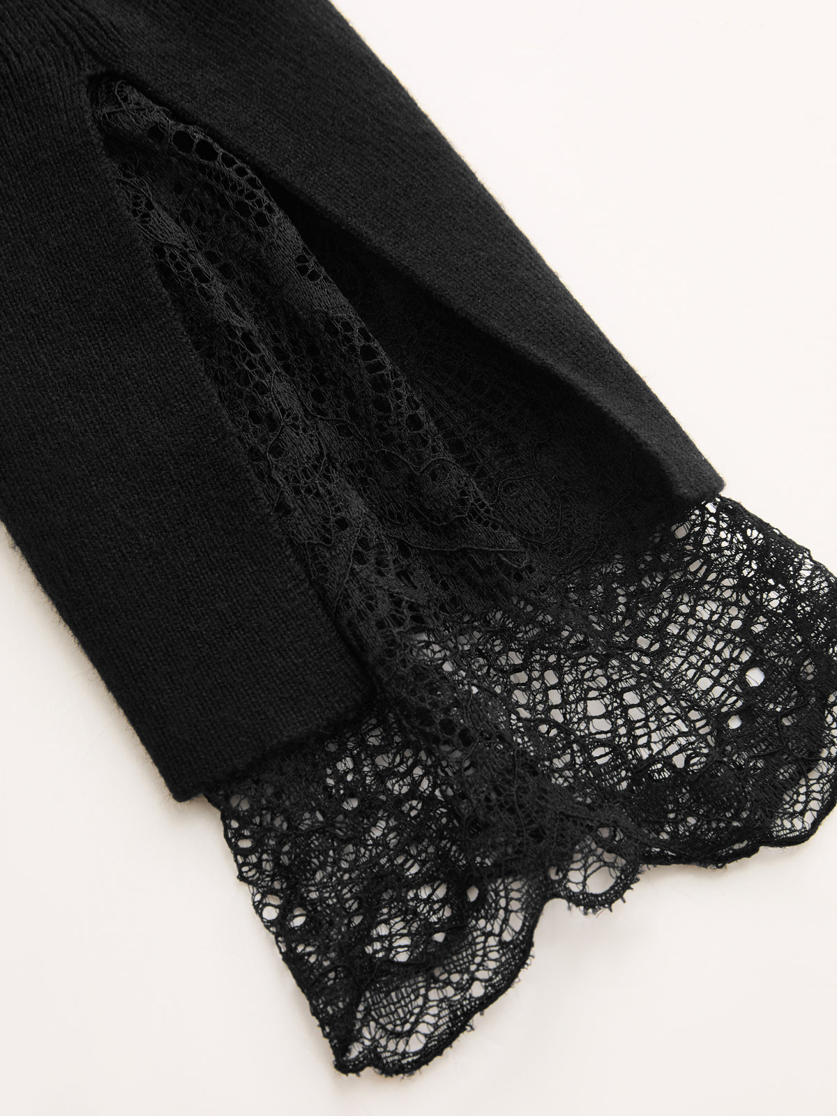 Mock Neck Lace Cuff Knit Top-Chicvia