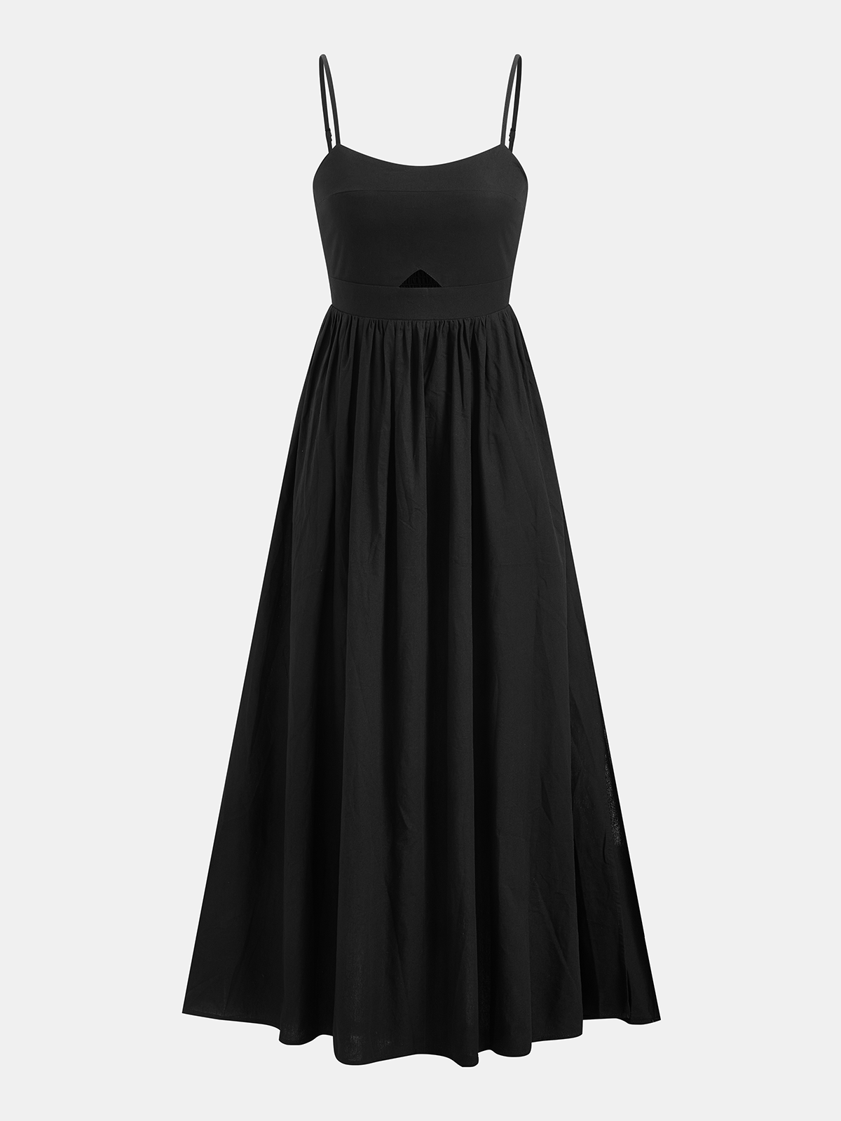 Cotton Sleeveless Pockets Cutout Long Dress-Chicvia