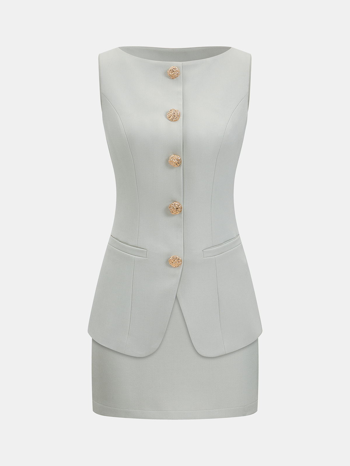 Metal Button Sleeveless Vest & Mini Skirt Set-Chicvia
