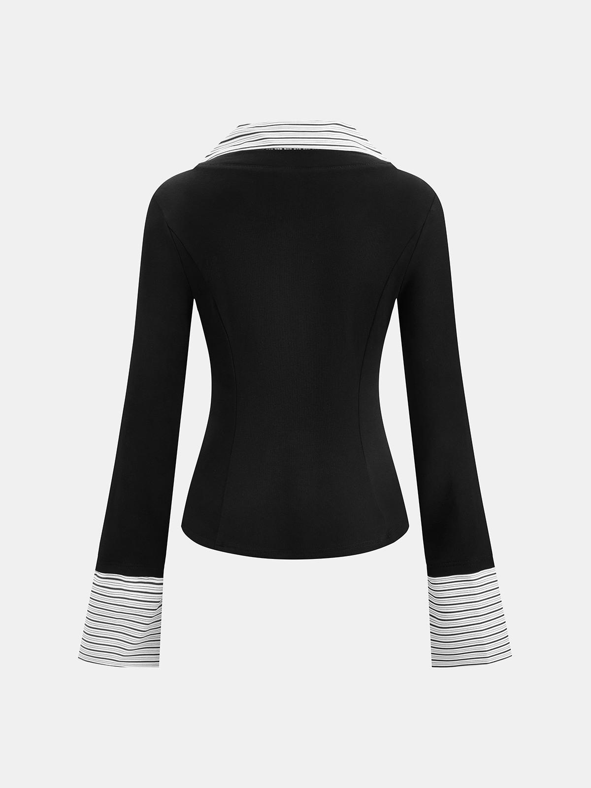Mock Two-Piece Long-Sleeve Two Tone Polo Top-Chicvia