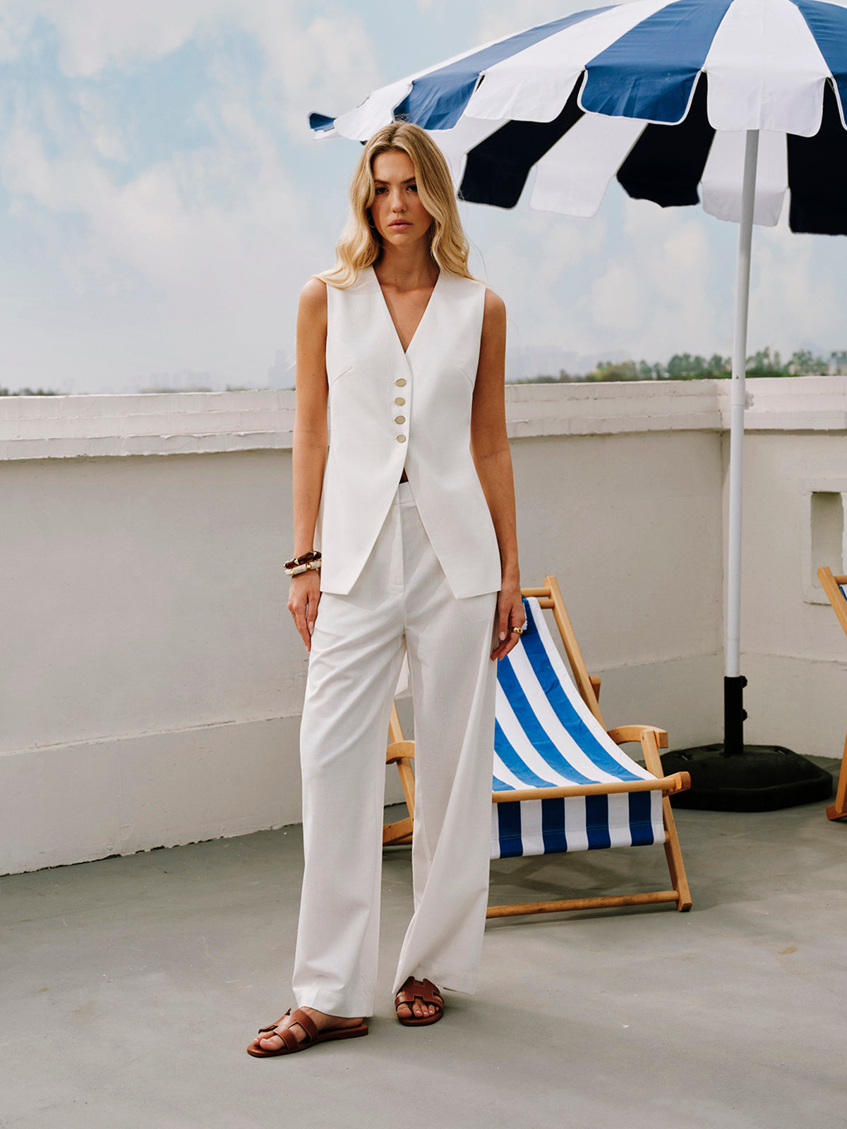 Cotton & Linen Tie-Back Vest-Chicvia