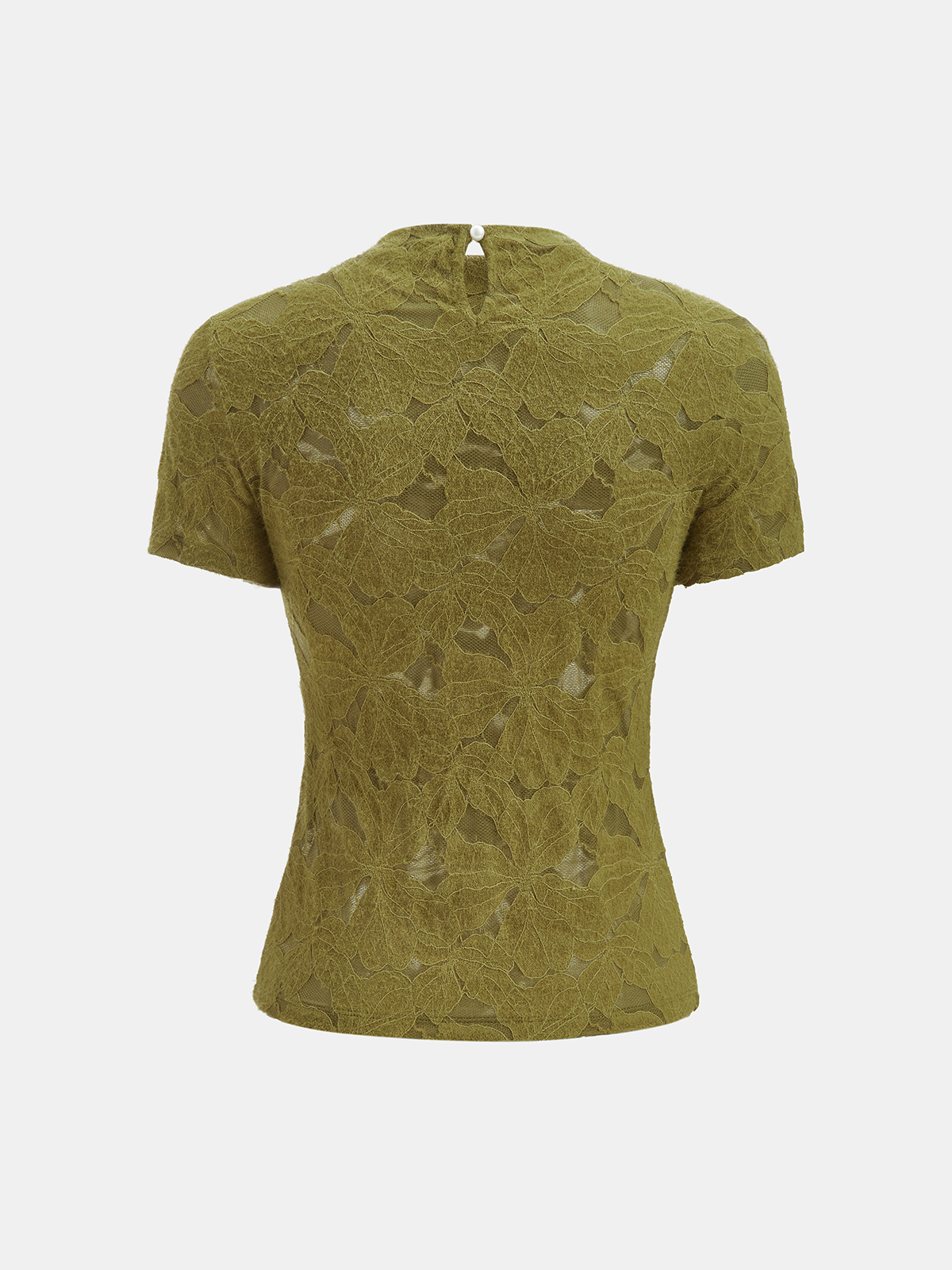 Pearl Embellished Lace Short Sleeve Top-Chicvia