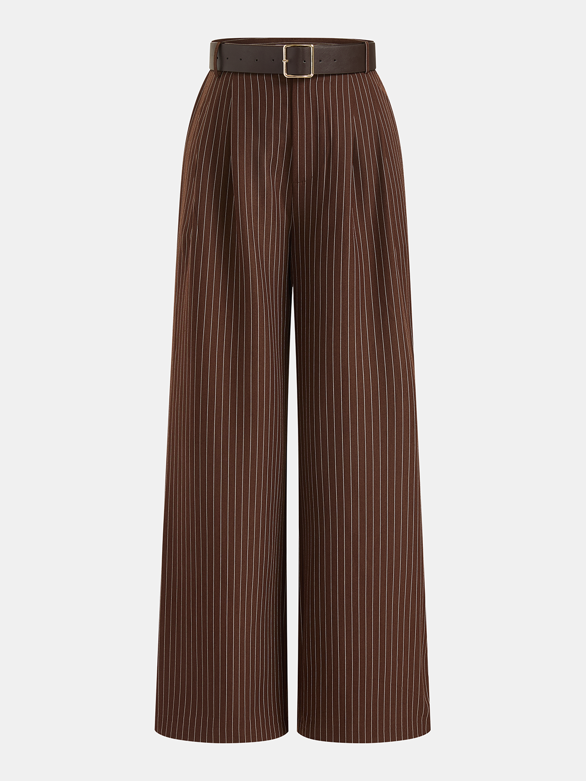 Pinstripe Sleeveless Top and Pants Set with Belt-Chicvia