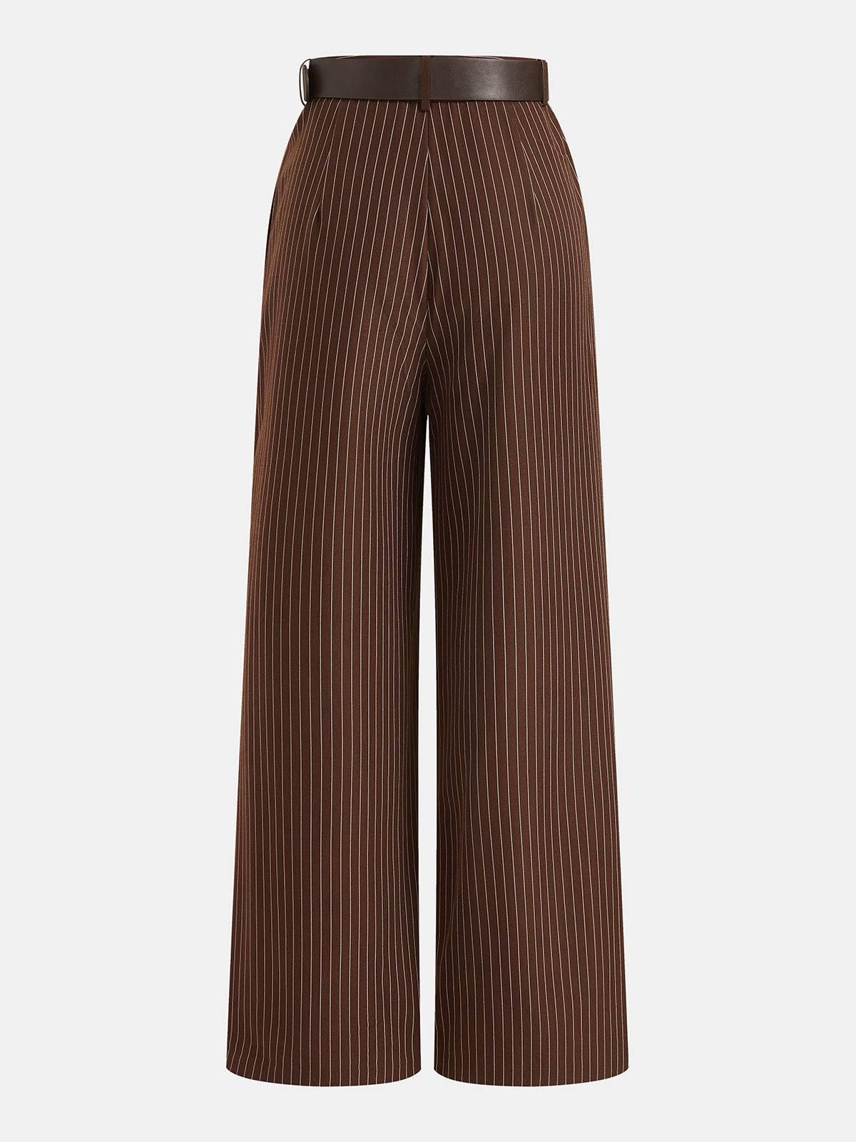 Pinstripe Sleeveless Top and Pants Set with Belt-Chicvia