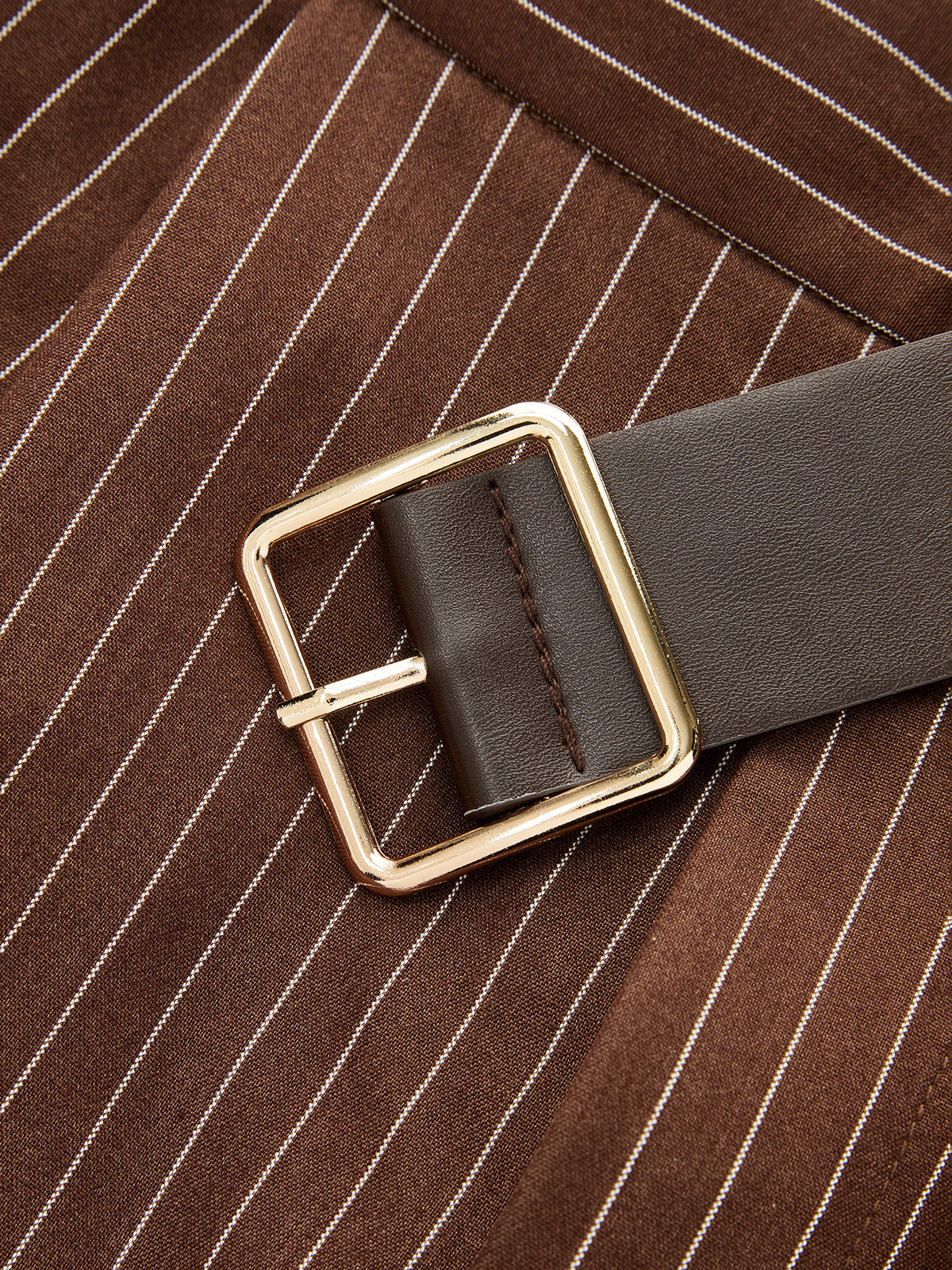 Pinstripe Sleeveless Top and Pants Set with Belt-Chicvia