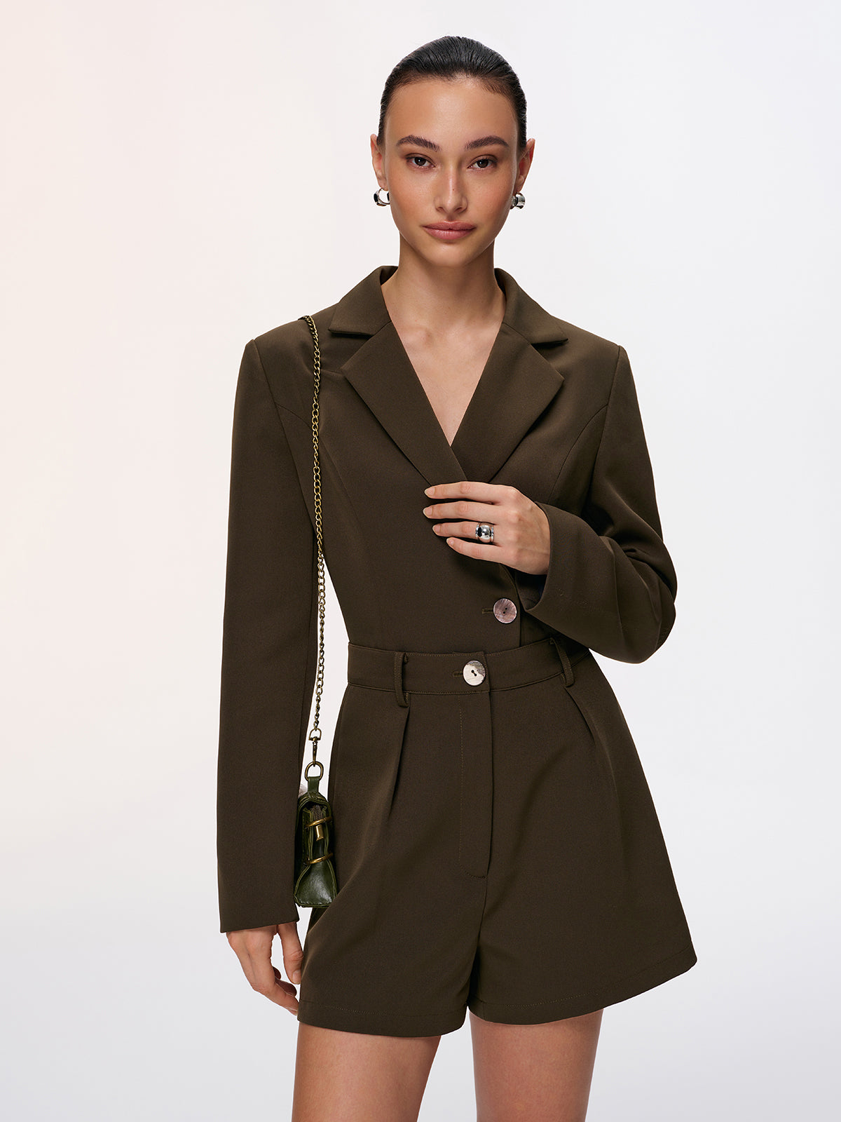 Cropped Blazer & Pleated Shorts Set-Chicvia