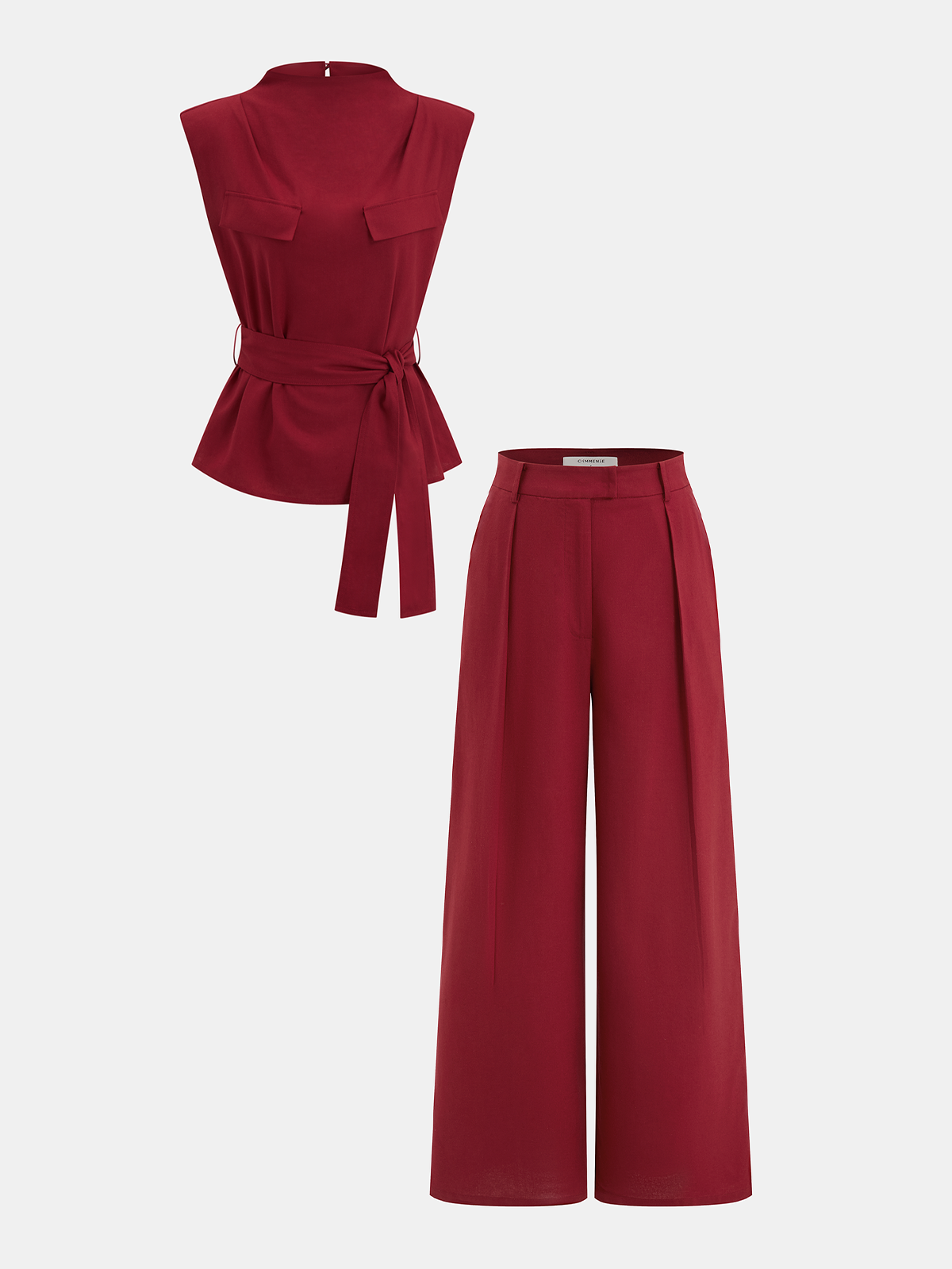 Belted Sleeveless Top & Wide Leg Pants Set-Chicvia