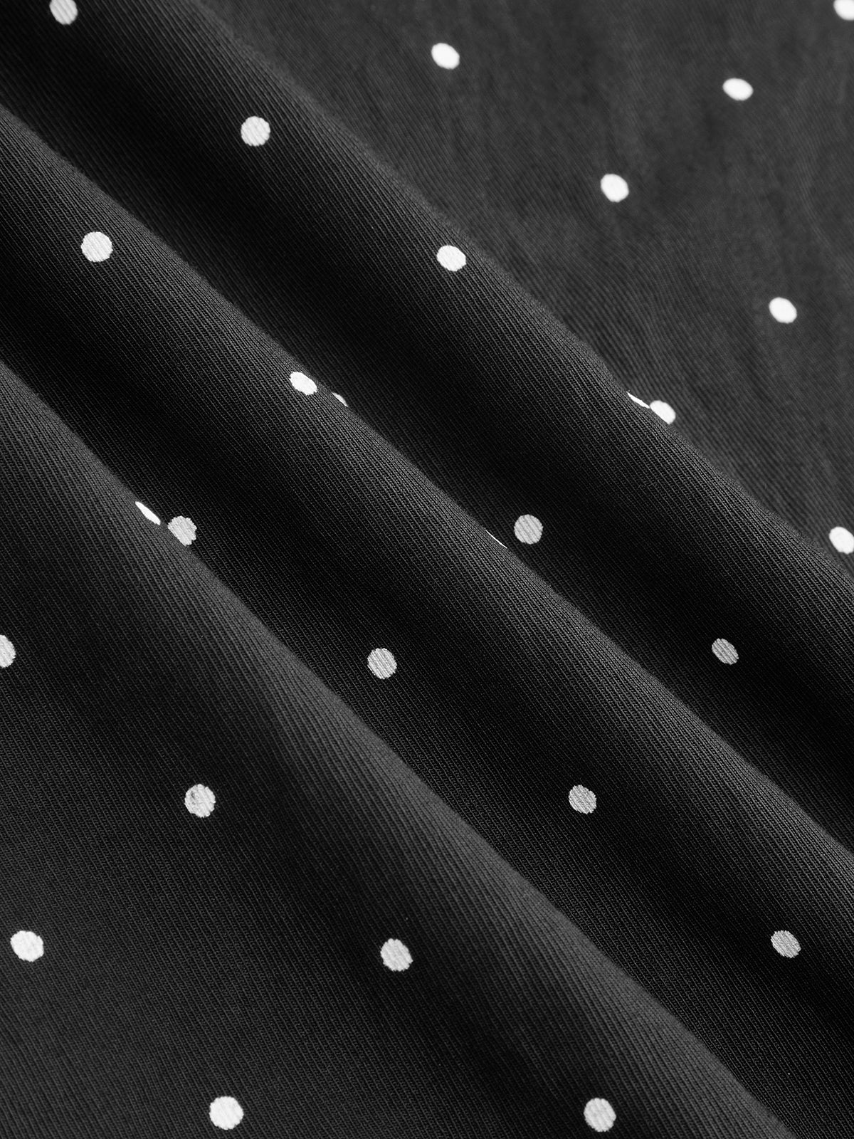 Polka Dot Tie Neck Top & Wide Leg Pants Set-Chicvia