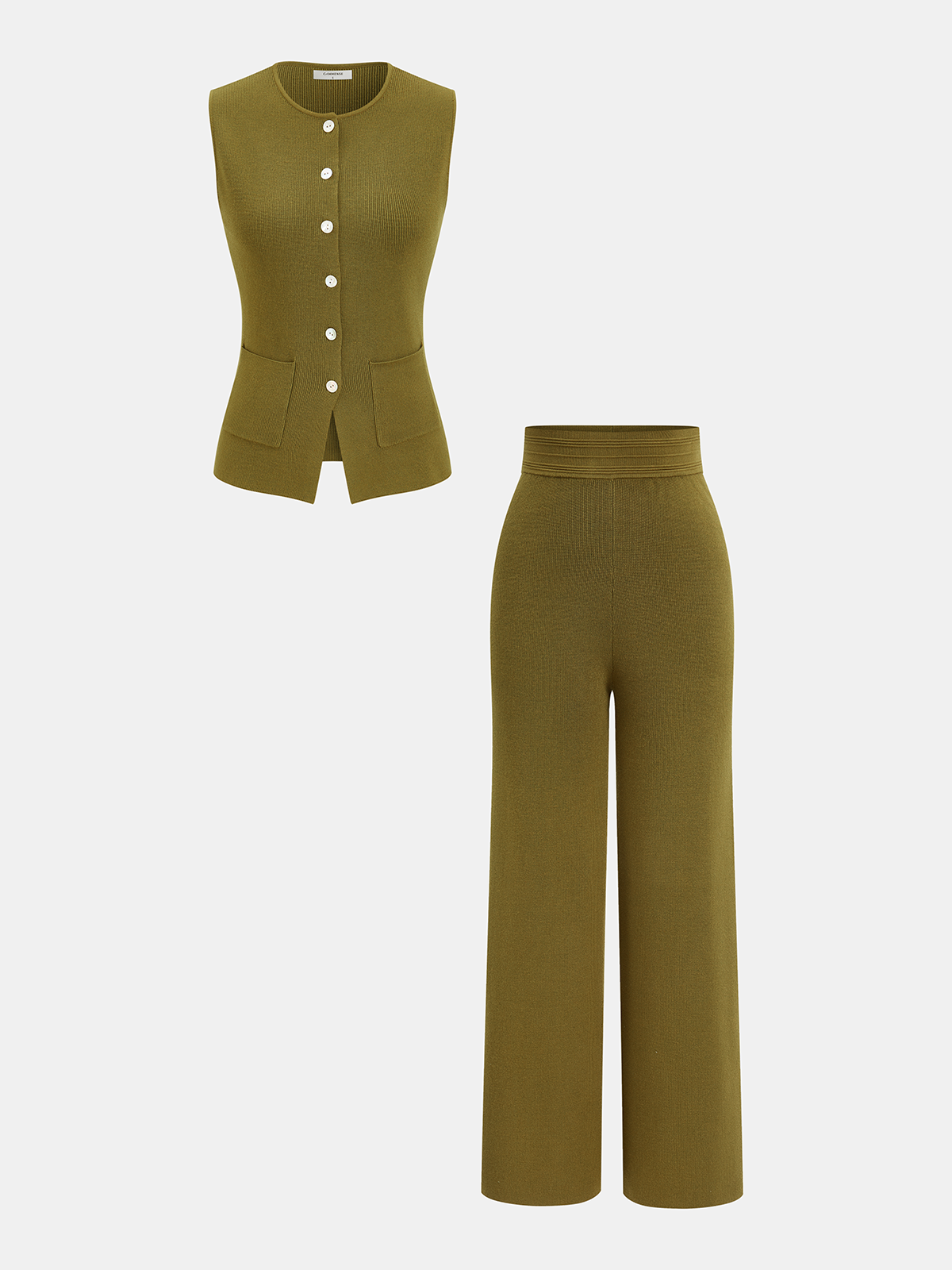 Knit Vest & Elastic Waistband Pants Set-Chicvia