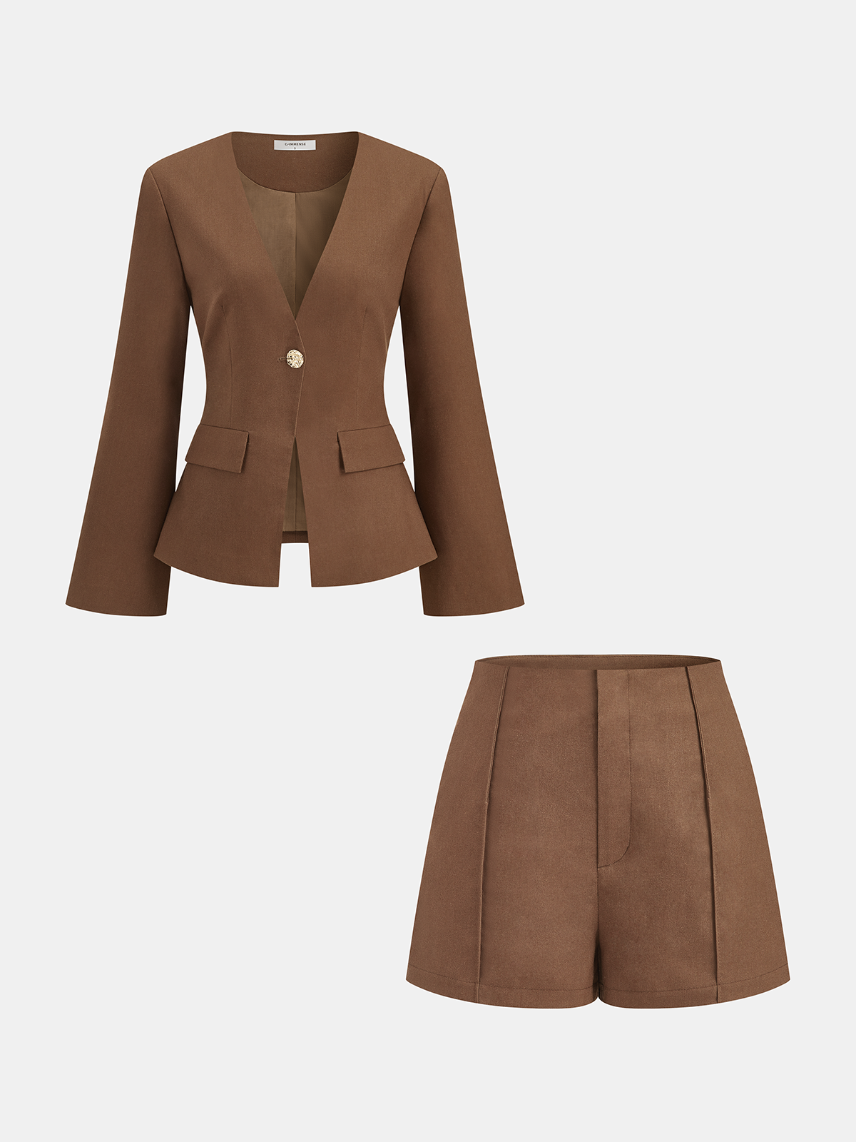 Linen Blend Blazer & Shorts Set-Chicvia