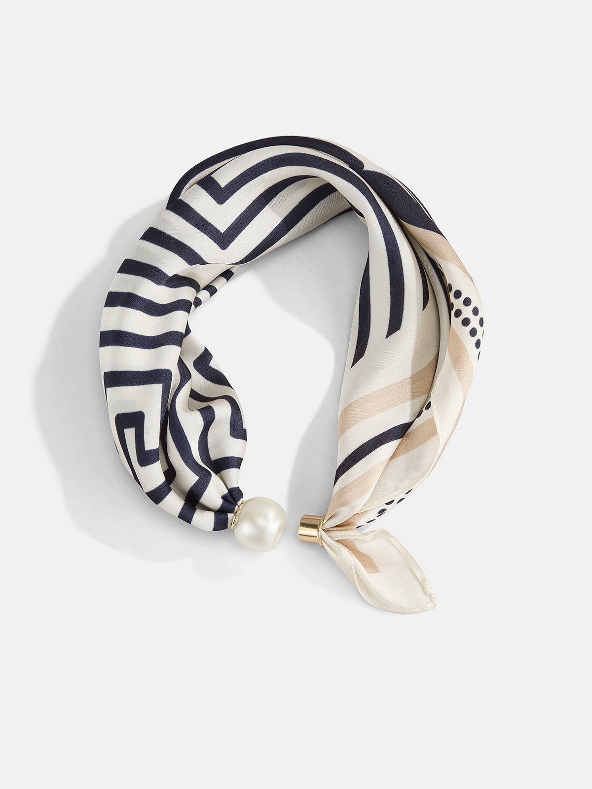 Pearl Buckle Closure Geometric Print Scarf-Chicvia