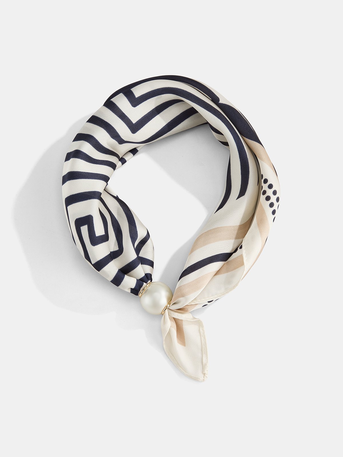 Pearl Buckle Closure Geometric Print Scarf-Chicvia