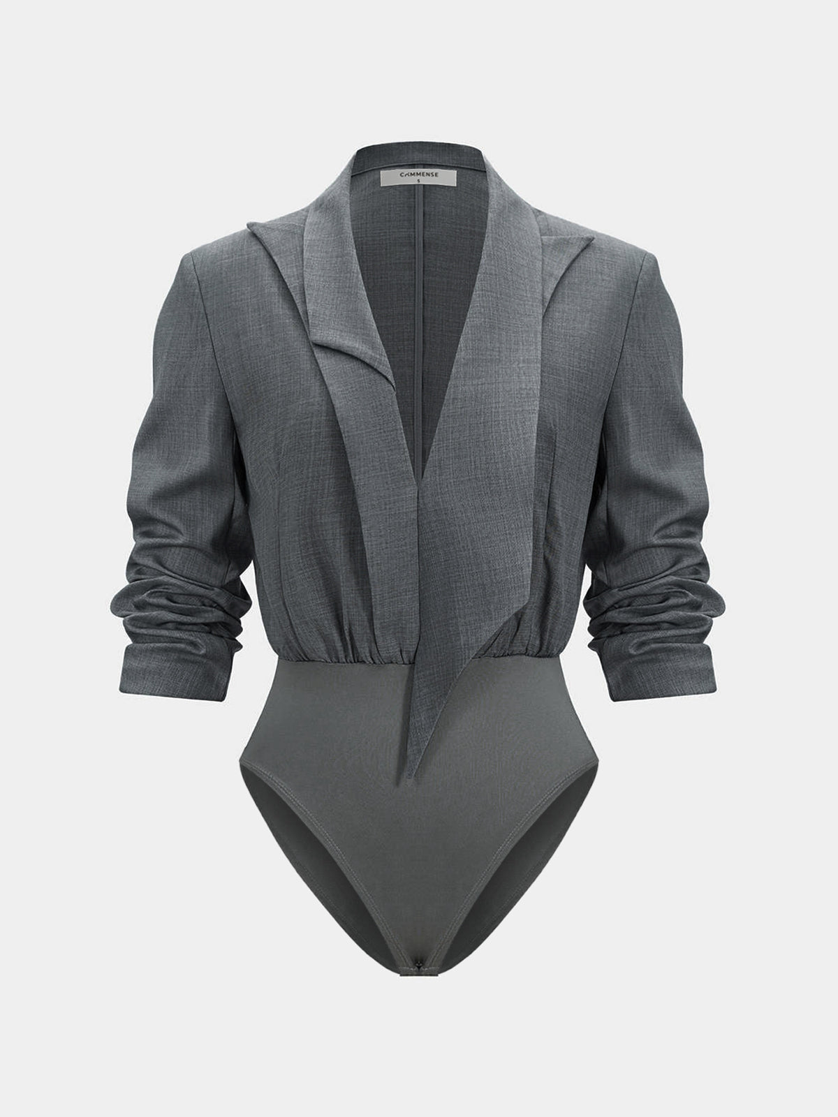 Long-Sleeve Blazer-Collar Bodysuit-Chicvia
