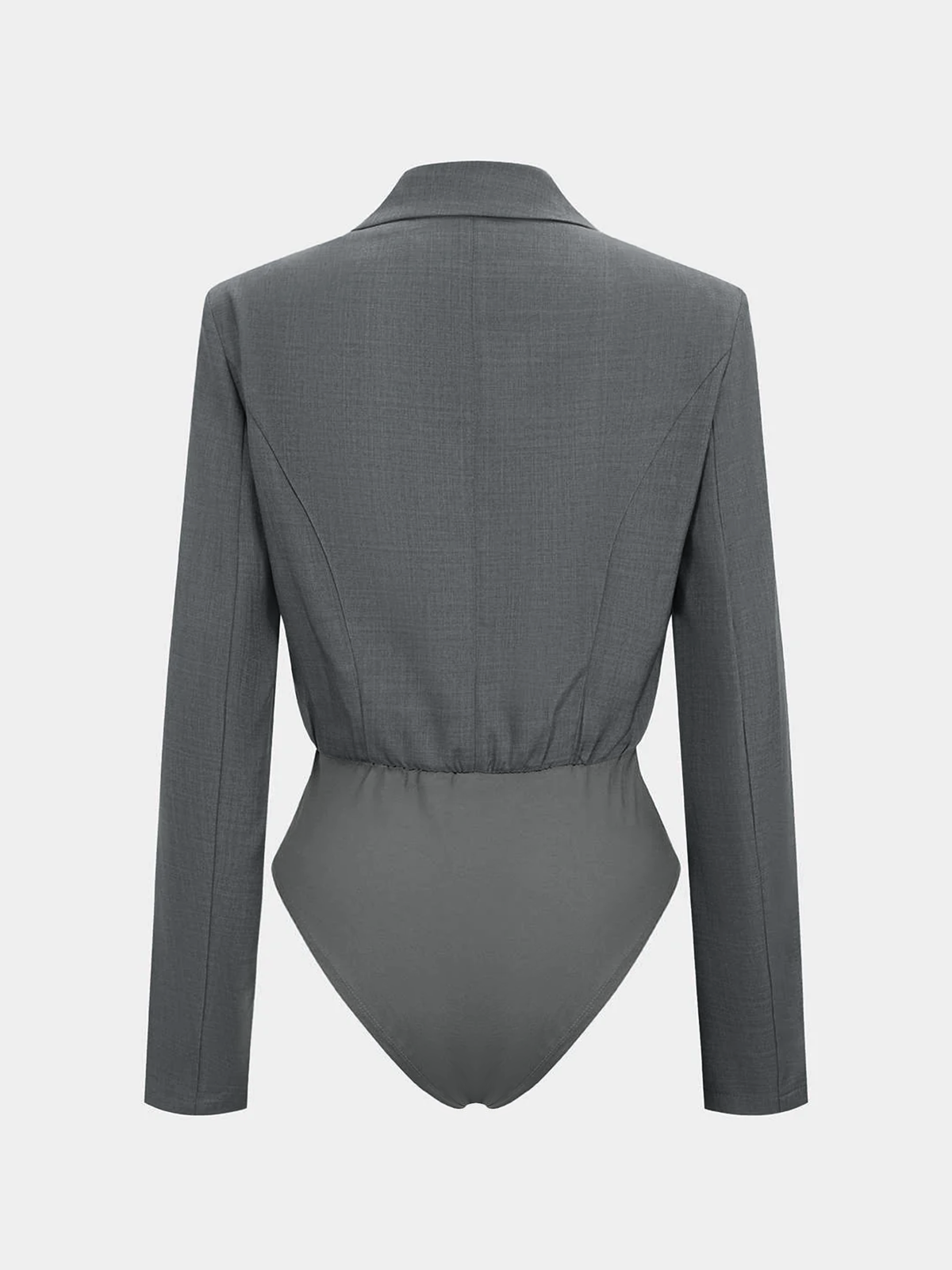 Long-Sleeve Blazer-Collar Bodysuit-Chicvia