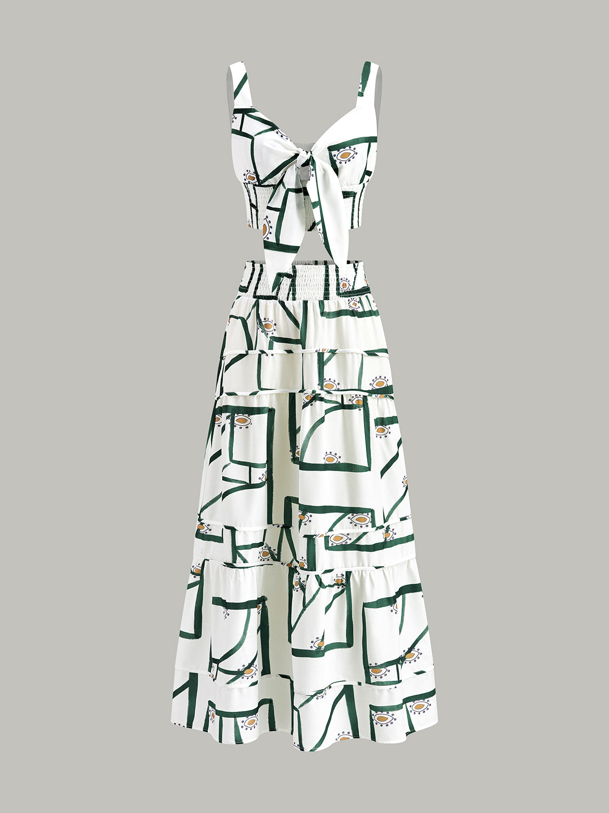 Front Tie Cami Top With Tiered Skirt Set-Chicvia