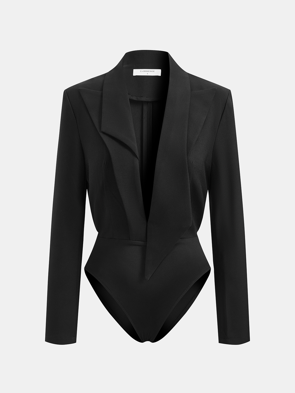 Long-Sleeve Blazer-Collar Bodysuit-Chicvia