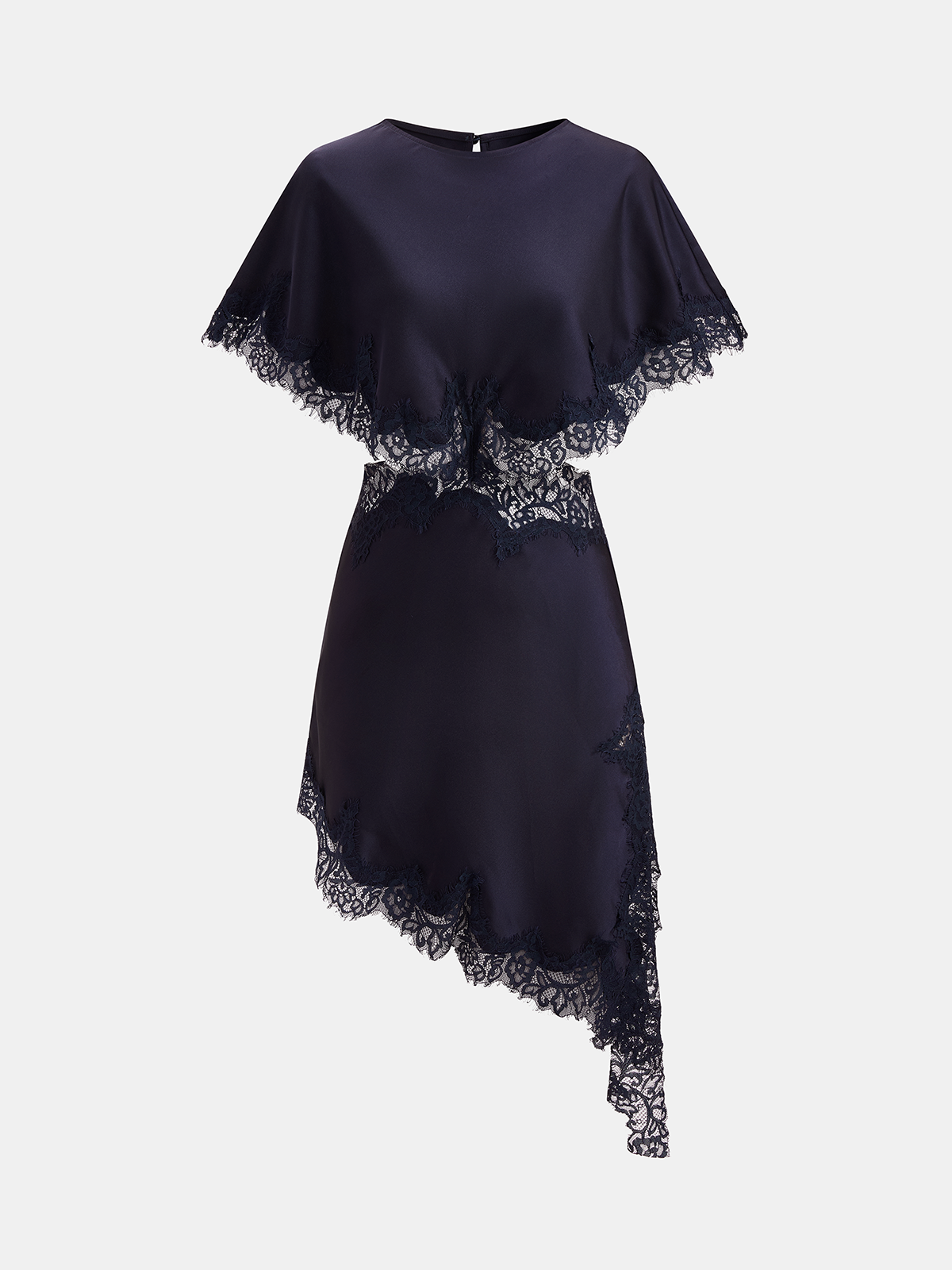Lace Trim Satin Cut-Out Capelet Mini Dress-Chicvia
