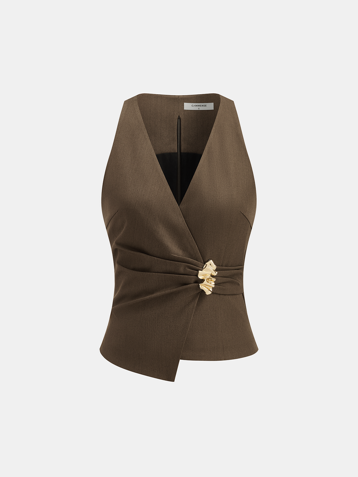 Deep V Cinched Waist Metal Buckle Vest-Chicvia