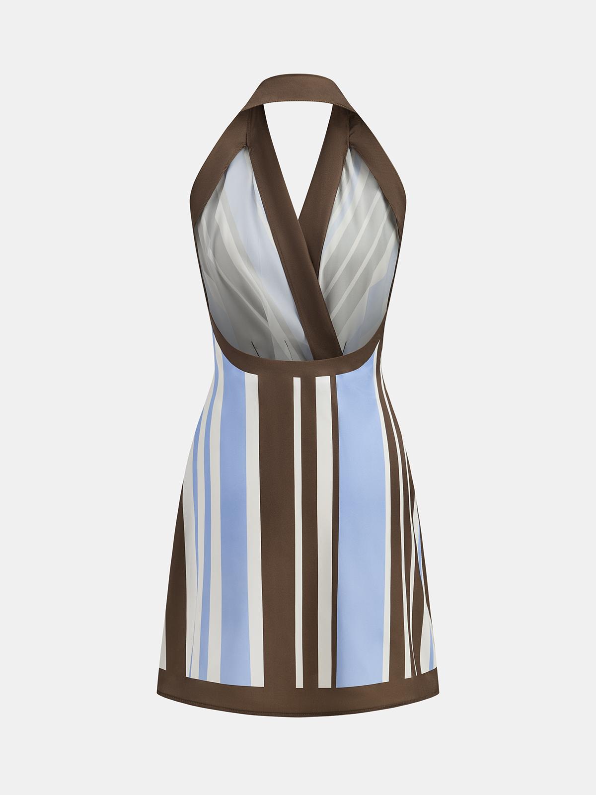 Halter Striped Satin Wrap Mini Dress-Chicvia