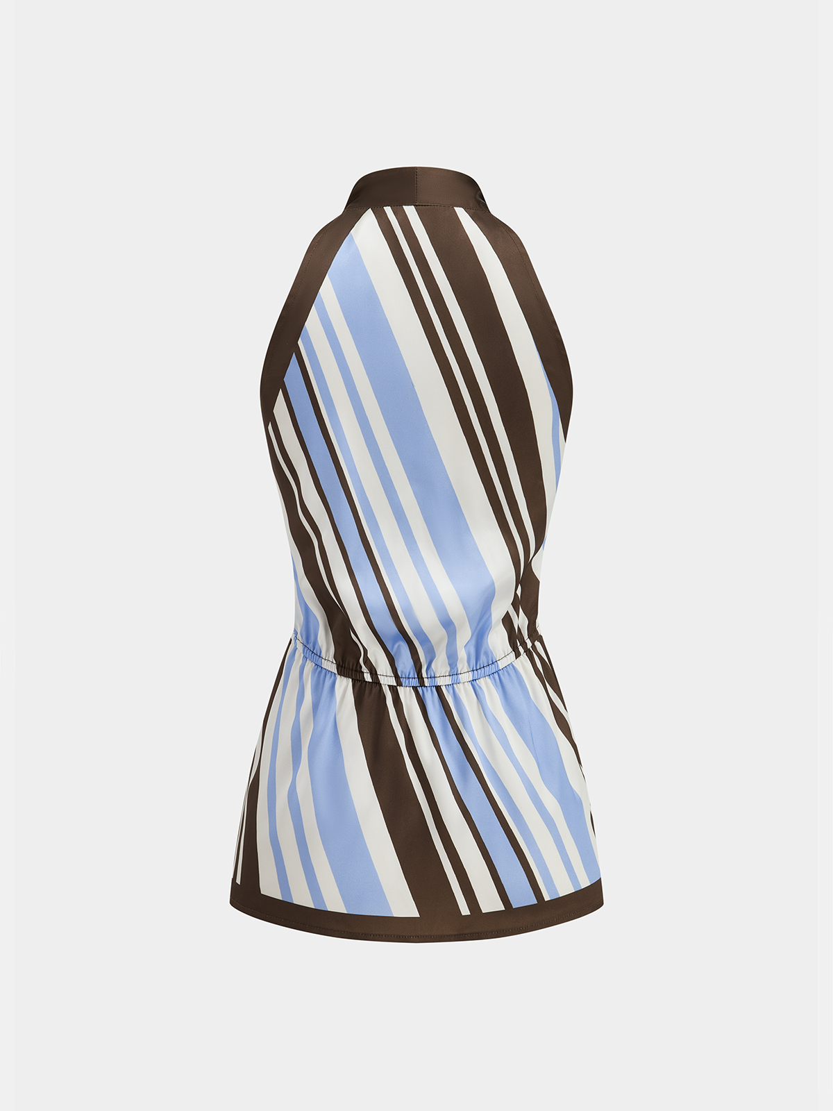 Halter Striped Satin Tie-Waist Blouse-Chicvia