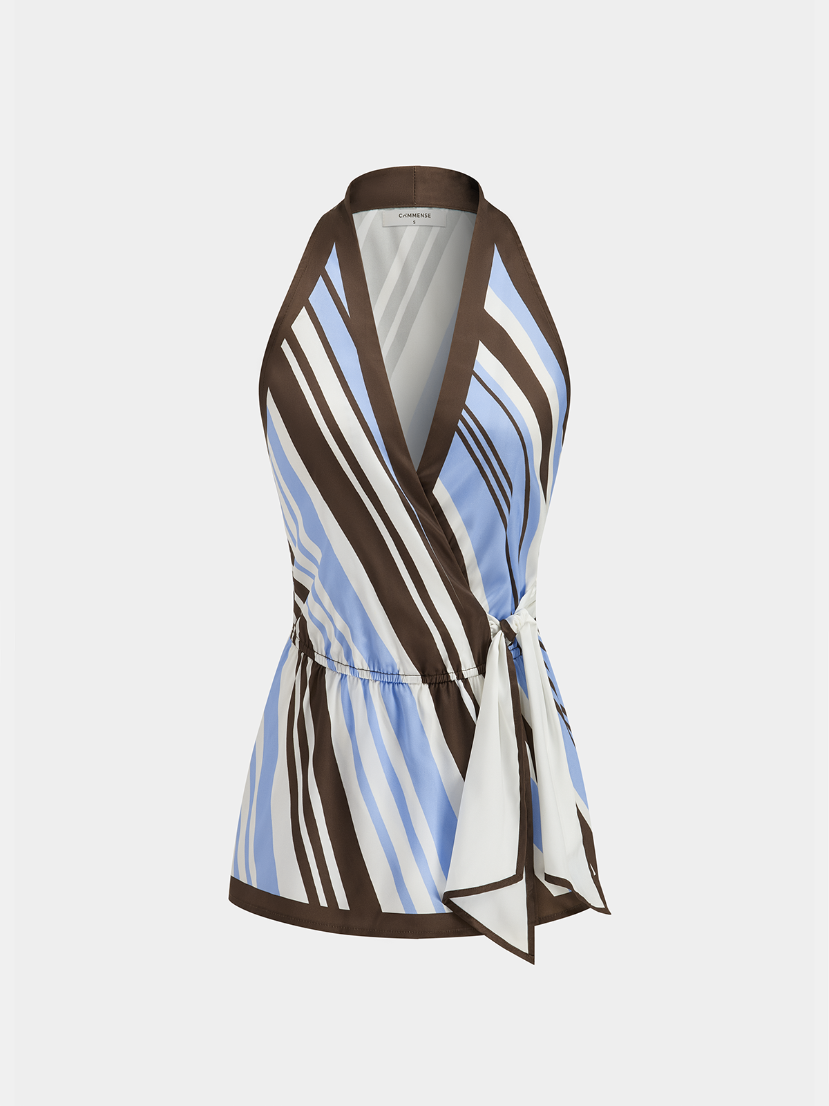 Halter Striped Satin Tie-Waist Blouse-Chicvia