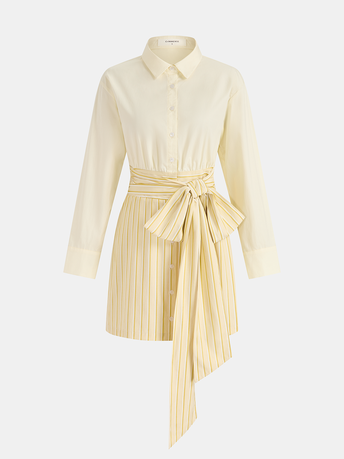 Cotton Striped Tie-Waist Shirt Dress-Chicvia