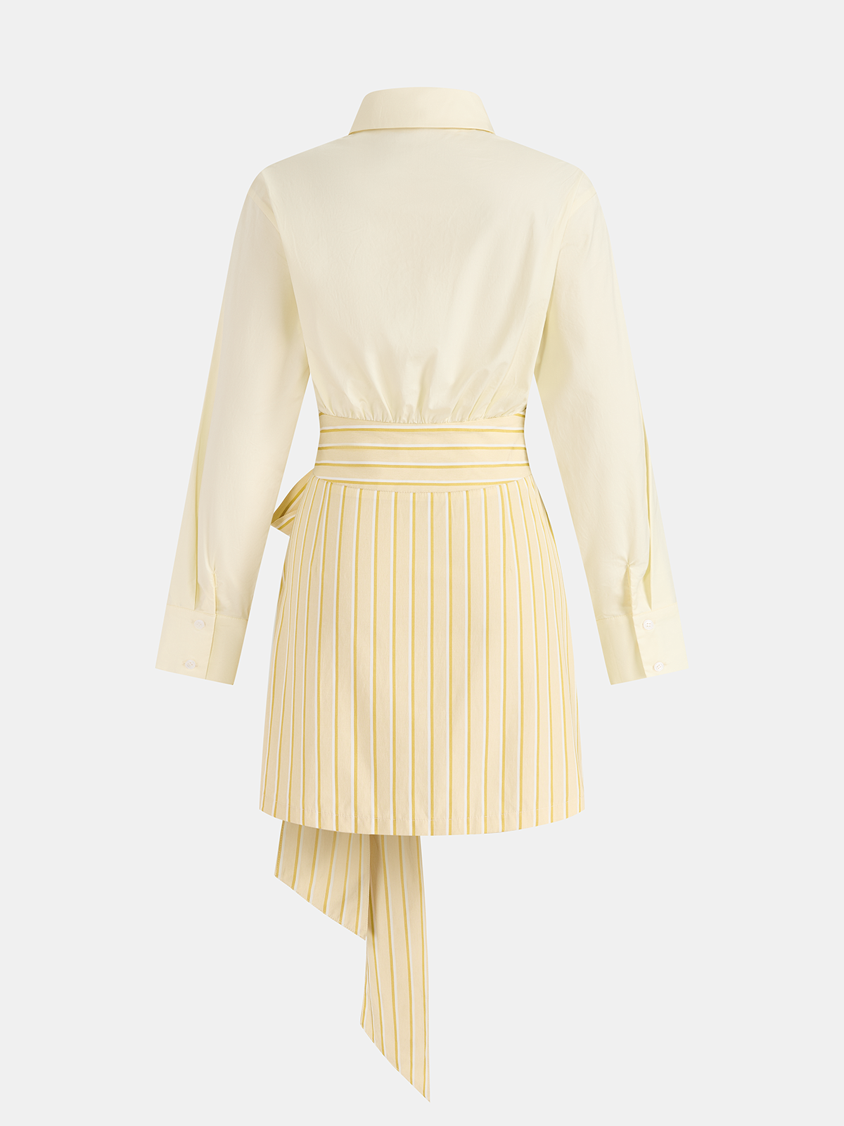 Cotton Striped Tie-Waist Shirt Dress-Chicvia