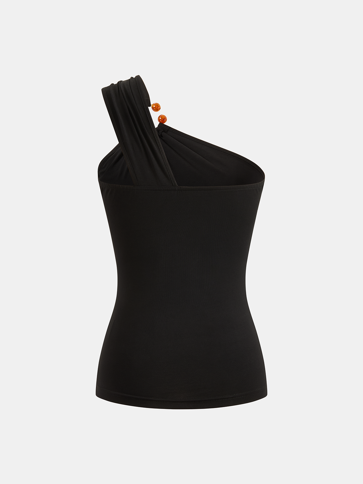 One Shoulder Beaded Fitted Tank Top-Chicvia