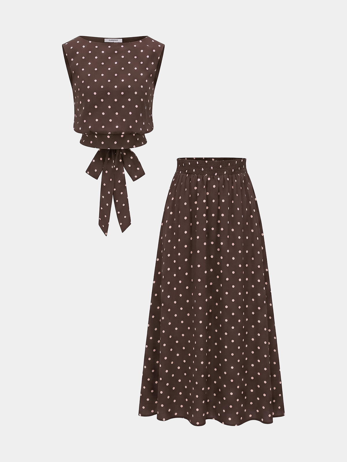 Polka Dot Sleeveless Top & Maxi Skirt Set-Chicvia