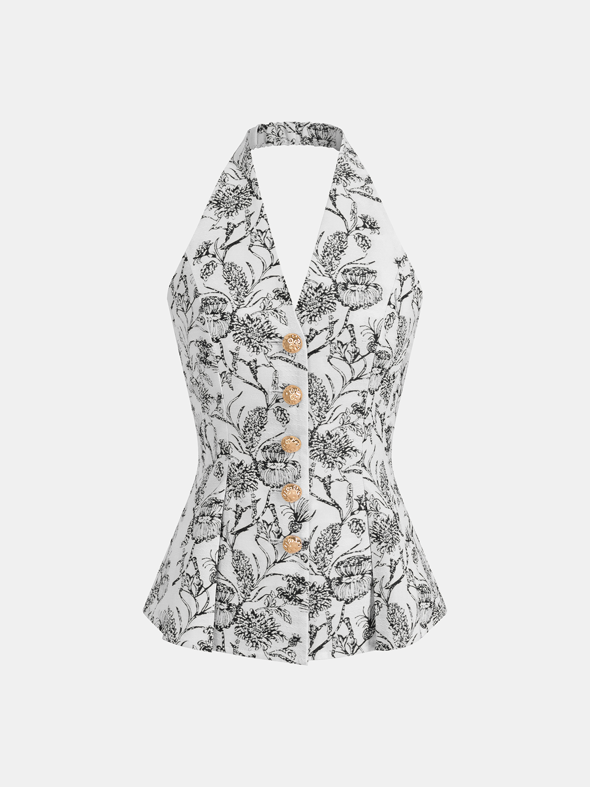 Floral Print Halter Button-Front Vest Top-Chicvia