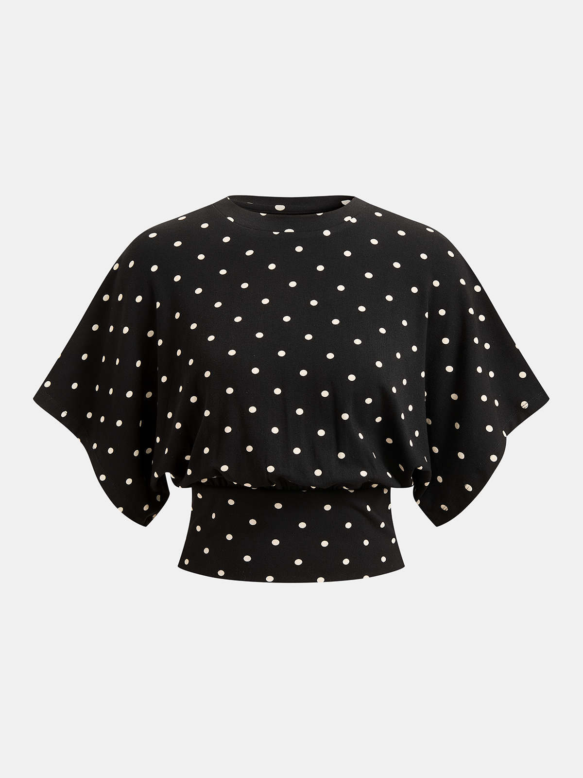 Polka Dot Batwing Cinched Waist Top-Chicvia