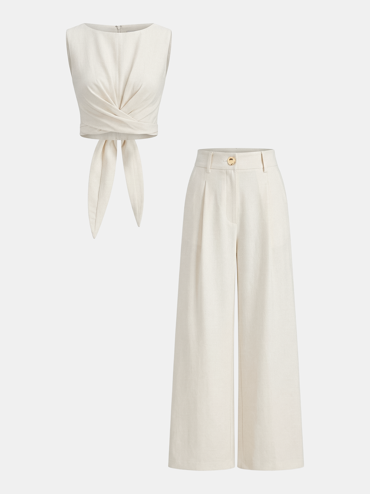 Cross-Tie Crop Top & Wide-Leg Pants Set-Chicvia