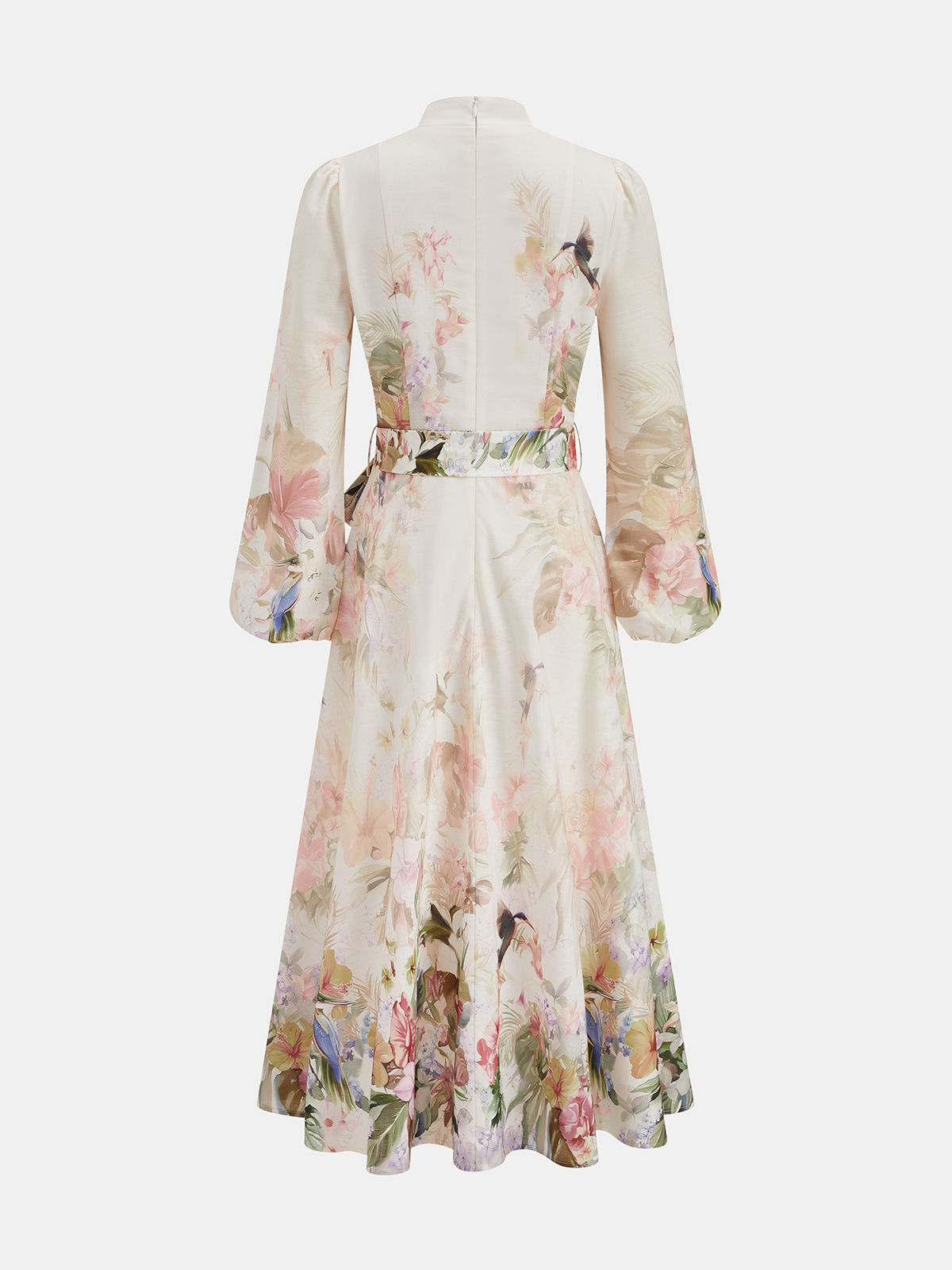 Floral Print Belted Puffed Sleeve Maxi Dress-Chicvia