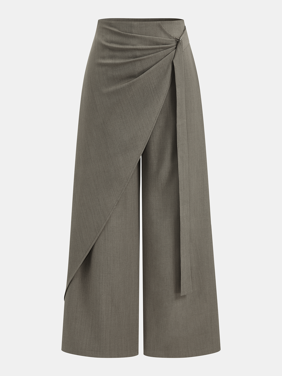 Mid-Waist Wrap-Front Wide-Leg Pants-Chicvia
